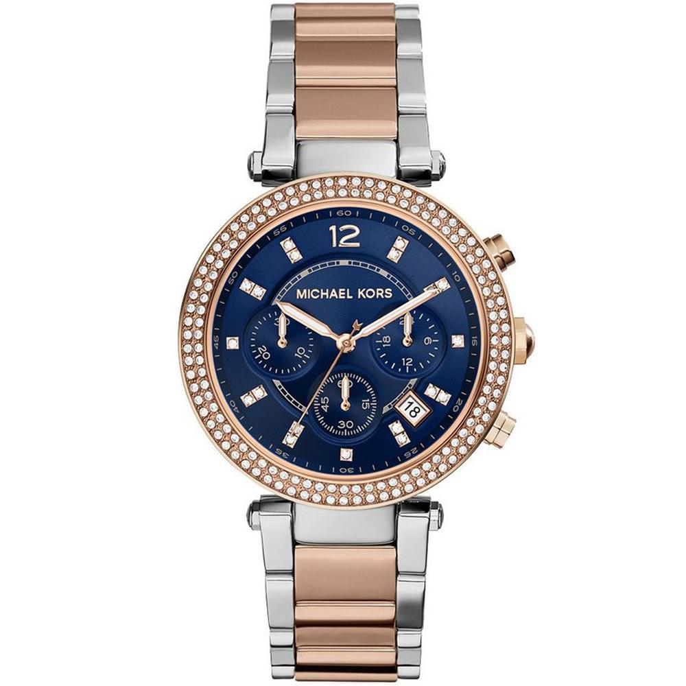 Designer Watch Ladies Parker Two-Tone Navy Chronograph Designer Watch Mk6141(Refurbished)